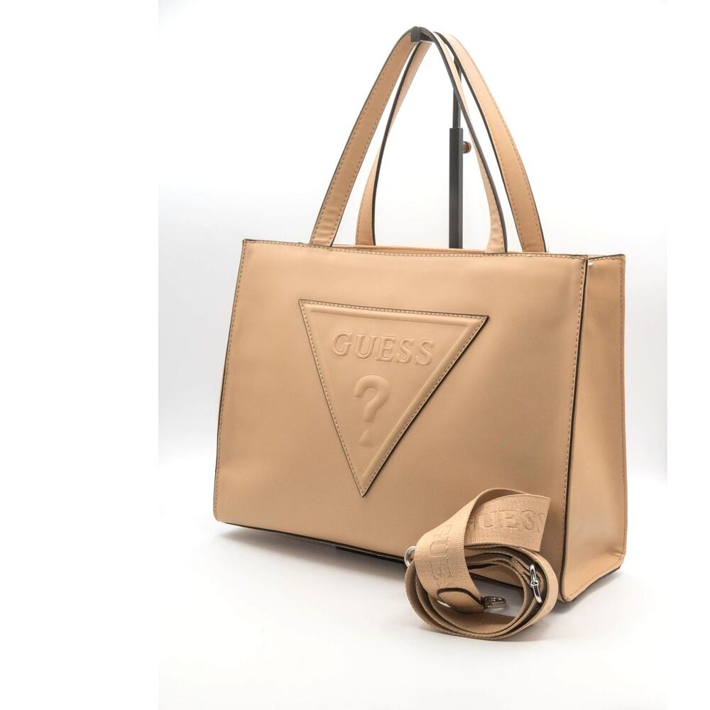 GUESS Panya Convertible Crossbody Bag Latte Tan Large Vegan Leather Tote Purse